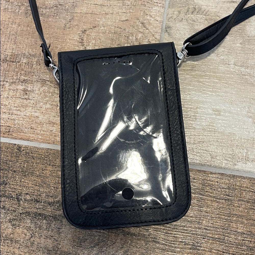 Black Faux Leather Crossbody Bag Phone Bag Wallet - Picture 2 of 7